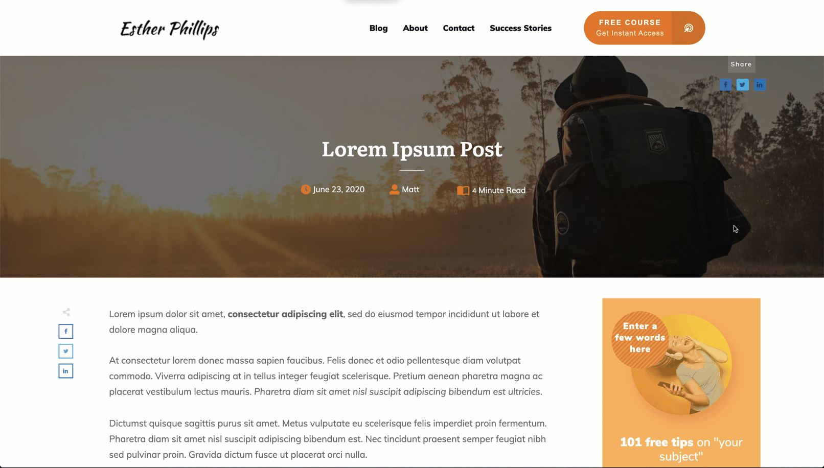 Reading Time Remaining example in a Sticky Sidebar