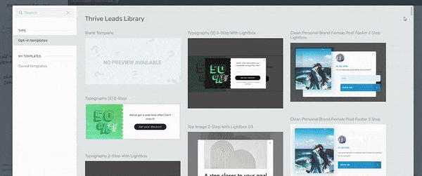 Gif image of form templates in Thrive Leads