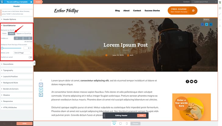 Make your Header design Sticky