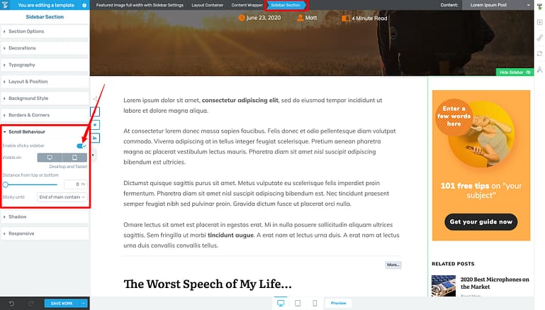 Make your Sidebar Sticky