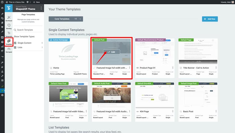 Thrive Theme Builder dashboard