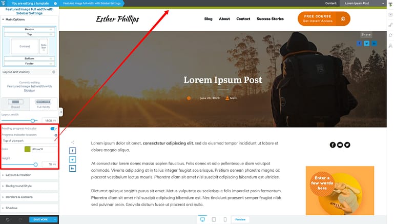 "Top of viewport" horizontal progress bar option