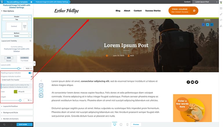 "Underneath the header" horizontal progress bar option