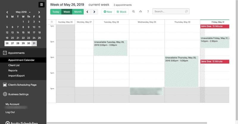 Acuity Scheduling Backend Dashboard