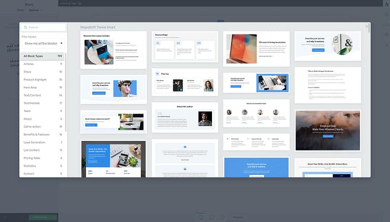 Block element template library lightbox