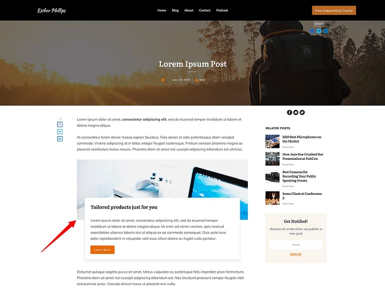 Add Block template designs directly to your blog content.