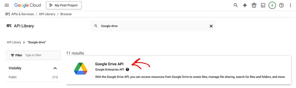 Select Google drive API