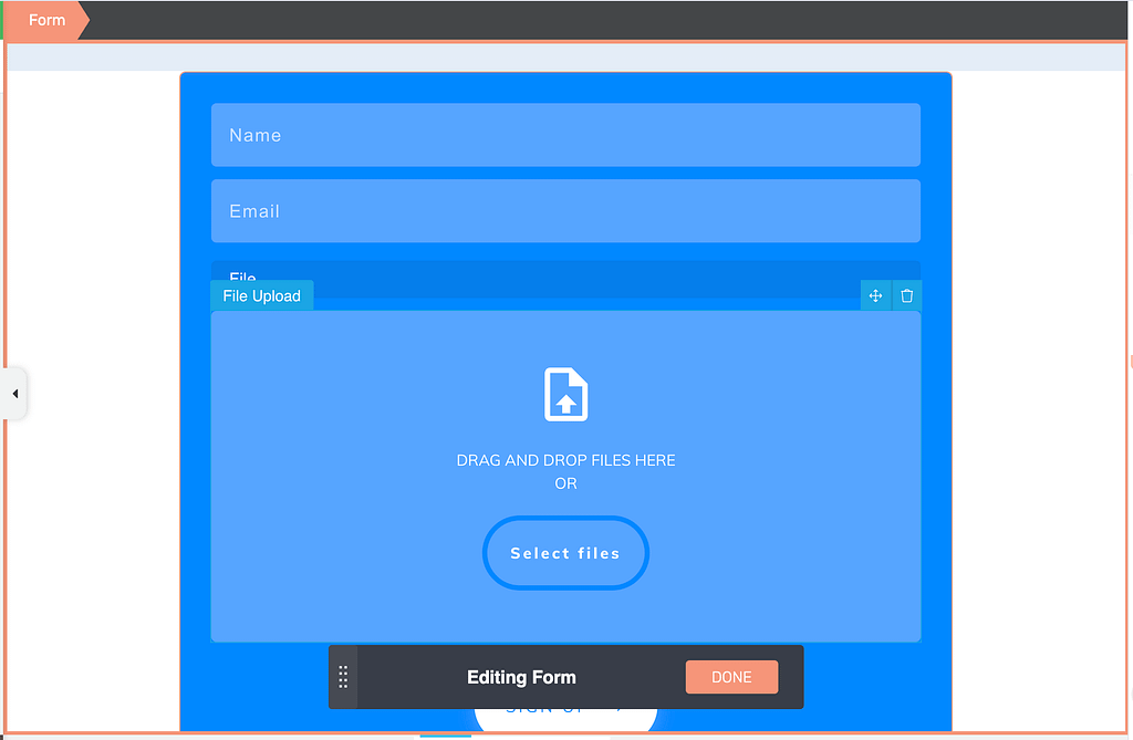 See the lead generation element in the edit mode.