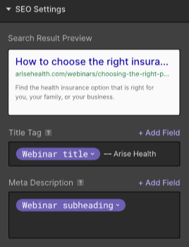 SEO options in Webflow