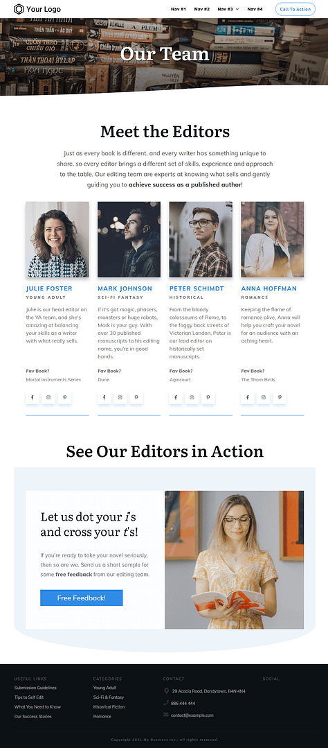 An example team page created using Thrive Architect and blocks